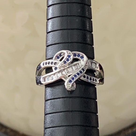 Enhanced Blue Sapphire And Cubic Zirconia Accent Swirled Heart Ring in Sterling - Picture 4 of 13